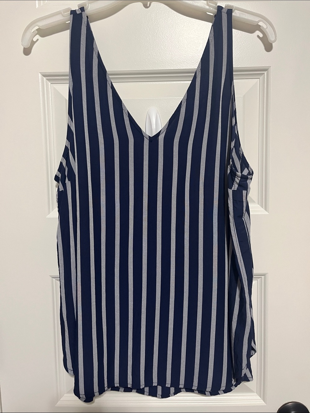 Striped Navy and White V-Neck Women's Tank Top